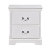 Benzara 2 Drawer Wooden Nightstand with Metal Drop Handles and Bracket Feet, White BM219057 White Solid Wood, Metal and Engineered Wood BM219057