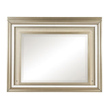 Benzara Wooden Frame Mirror with LED Light, Champagne Gold and Silver BM219059 Gold and Silver Solid Wood, Mirror and Engineered Wood BM219059