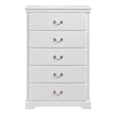 Benzara 5 Drawer Vertical Chest with Metal Drop Handles and Bracket Feet, White BM219060 White Solid Wood and Engineered Wood BM219060