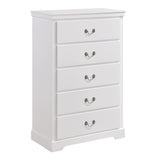 Benzara 5 Drawer Vertical Chest with Metal Drop Handles and Bracket Feet, White BM219060 White Solid Wood and Engineered Wood BM219060