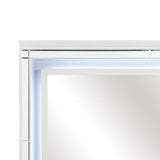 Benzara Contemporary Style Beveled Edge Mirror with LED Light, White and Silver BM219063 White and Silver Solid Wood, Mirror and Engineered Wood BM219063