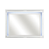 Contemporary Style Beveled Edge Mirror with LED Light, White and Silver