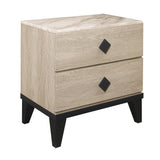 2 Drawer Wooden Nightstand with Diamond Metal Knobs, Beige and Black