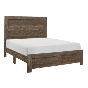 Benzara Rustic Panel Design Wooden Queen Size Bed with Block Legs Support, Brown BM219066 Brown Solid Wood, Veneer and Engineered Wood BM219066