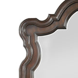 Benzara Scalloped Design Wooden Frame Mirror with Molded Details, Brown and Silver BM219069 Brown and Silver Solid Wood, Veneer, Mirror and Engineered Wood BM219069