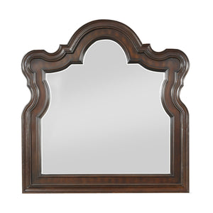 Benzara Scalloped Design Wooden Frame Mirror with Molded Details, Brown and Silver BM219069 Brown and Silver Solid Wood, Veneer, Mirror and Engineered Wood BM219069