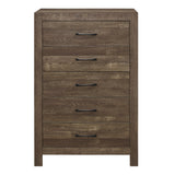 Benzara 5 Drawer Rustic Wooden Chest with Block Legs Support, Brown BM219070 Brown Solid Wood and Engineered Wood BM219070