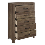 Benzara 5 Drawer Rustic Wooden Chest with Block Legs Support, Brown BM219070 Brown Solid Wood and Engineered Wood BM219070