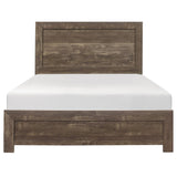 Benzara Rustic Panel Design Wooden Full Size Bed with Block Legs Support, Brown BM219071 Brown Solid Wood, Veneer and Engineered Wood BM219071