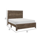 Benzara Rustic Panel Design Wooden Eastern King Size Bed with Block Legs, Brown BM219073 Brown Solid Wood, Veneer and Engineered Wood BM219073