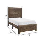 Benzara Rustic Panel Design Wooden Twin Size Bed with Block Legs Support, Brown BM219074 Brown Solid Wood, Veneer and Engineered Wood BM219074