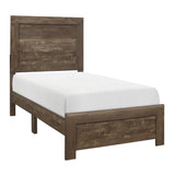 Benzara Rustic Panel Design Wooden Twin Size Bed with Block Legs Support, Brown BM219074 Brown Solid Wood, Veneer and Engineered Wood BM219074