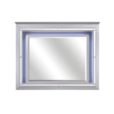 Contemporary Style Beveled Edge Mirror with LED Light, Silver