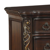 Benzara 3 Drawer Nightstand with Carved Pilaster and Bracket Feet, Cherry Brown BM219079 Brown Solid Wood, Veneer and Engineered Wood BM219079