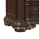 Benzara 3 Drawer Nightstand with Carved Pilaster and Bracket Feet, Cherry Brown BM219079 Brown Solid Wood, Veneer and Engineered Wood BM219079