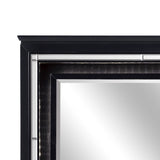 Benzara Contemporary Style Beveled Edge Mirror with LED Light, Black and Silver BM219081 Black and Silver Solid Wood, Mirror and Engineered Wood BM219081