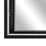 Benzara Contemporary Style Beveled Edge Mirror with LED Light, Black and Silver BM219081 Black and Silver Solid Wood, Mirror and Engineered Wood BM219081