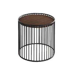 Benzara Circular Cage Shaped Metal Frame End Table with Wood Top, Brown and Black - BM219230 BM219230 Brown and Black Metal, Solid Wood BM219230