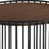 Benzara Circular Cage Shaped Metal Frame End Table with Wood Top, Brown and Black - BM219230 BM219230 Brown and Black Metal, Solid Wood BM219230