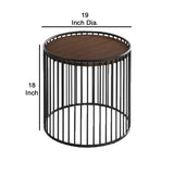 Benzara Circular Cage Shaped Metal Frame End Table with Wood Top, Brown and Black - BM219230 BM219230 Brown and Black Metal, Solid Wood BM219230