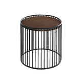 Benzara Circular Cage Shaped Metal Frame End Table with Wood Top, Brown and Black - BM219230 BM219230 Brown and Black Metal, Solid Wood BM219230