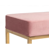 Benzara Velvet Upholstered Ottoman with Metal Tubular Base, Pink and Gold - BM219252 BM219252 Pink and Gold Fabric, Metal BM219252