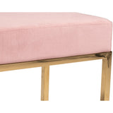 Benzara Velvet Upholstered Ottoman with Metal Tubular Base, Pink and Gold - BM219252 BM219252 Pink and Gold Fabric, Metal BM219252