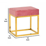 Benzara Velvet Upholstered Ottoman with Metal Tubular Base, Pink and Gold - BM219252 BM219252 Pink and Gold Fabric, Metal BM219252