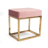 Benzara Velvet Upholstered Ottoman with Metal Tubular Base, Pink and Gold - BM219252 BM219252 Pink and Gold Fabric, Metal BM219252