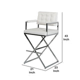 Benzara Leatherette Button Tufted Back Bar Stool with X Shaped Metal Base, White - BM219279 BM219279 White Metal and Leatherette BM219279