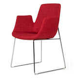 Fabric Upholstered Dining Chair with Metal Sled Base and Flared Arms, Red - BM219283