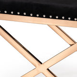 Benzara Fabric Ottoman with Double X Shaped Base and Nailhead Trim, Black and Gold - BM219284 BM219284 Black and Gold Metal and fabric BM219284