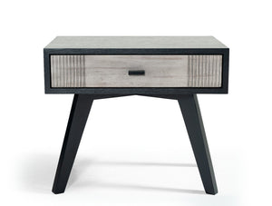 Benzara 1 Drawer Wooden Nightstand with Angled Legs and Rough Sawn Texture, Gray - BM219287 BM219287 Gray and Black Solid wood and Veneer BM219287