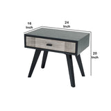 Benzara 1 Drawer Wooden Nightstand with Angled Legs and Rough Sawn Texture, Gray - BM219287 BM219287 Gray and Black Solid wood and Veneer BM219287