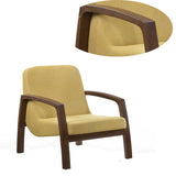 Benzara Wooden Lounge Chair with Block Legs and Padded Seat, Yellow - BM219288 BM219288 Yellow Solid wood, Fabric BM219288