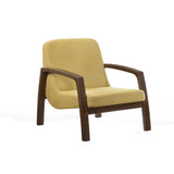 Benzara Wooden Lounge Chair with Block Legs and Padded Seat, Yellow - BM219288 BM219288 Yellow Solid wood, Fabric BM219288