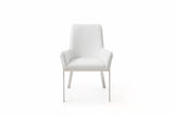 Benzara Bonded Leather Dining Chair with Flared Armrest and Metal Legs, White - BM219290 BM219290 White Metal and Bonded Leather BM219290