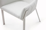 Benzara Bonded Leather Dining Chair with Flared Armrest and Metal Legs, White - BM219290 BM219290 White Metal and Bonded Leather BM219290