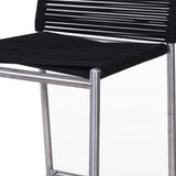 Benzara Contemporary Bar Stool with Bungee Cord Seat and Back, Black and Silver - BM219295 BM219295 Black and Silver Metal and Cord BM219295