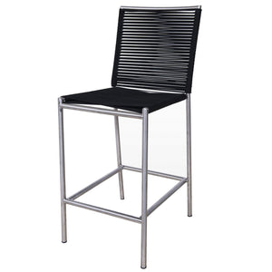 Benzara Contemporary Bar Stool with Bungee Cord Seat and Back, Black and Silver - BM219295 BM219295 Black and Silver Metal and Cord BM219295