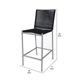 Benzara Contemporary Bar Stool with Bungee Cord Seat and Back, Black and Silver - BM219295 BM219295 Black and Silver Metal and Cord BM219295