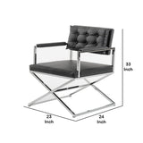 Benzara Button Tufted Back Dining Chair with X Shaped Metal Base, Black and Silver - BM219300 BM219300 Black and Silver Metal and Faux Leather BM219300