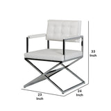 Benzara Button Tufted Back Dining Chair with X Shaped Metal Base, White and Silver - BM219301 BM219301 White and Silver Metal and Faux Leather BM219301