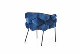Benzara Fabric Dining Chair with Honeycomb Design Padded Backrest, Blue and Black - BM219302 BM219302 Blue and Black Metal and Fabric BM219302
