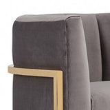 Benzara Semi Circle Fabric Lounge Chair with Vertical Tufted Back, Gray and Gold - BM219310 BM219310 Gray and Gold Fabric, Metal BM219310