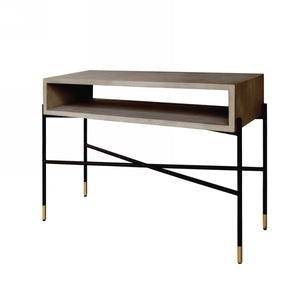 Benzara Rectangular Console Table with Concrete Top and  Metal Base, Gray and Black - BM219316 BM219316 Gray and Black Metal and Concrete BM219316