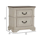 Benzara Two Drawer Wooden Nightstand with Bracket Legs, White and Brown BM219442 Brown and White Wood BM219442