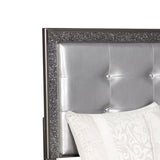 Benzara Fabric Upholstered Wooden Headboard with Button Tufting, Gray BM219447 Gray Wood and Fabric BM219447