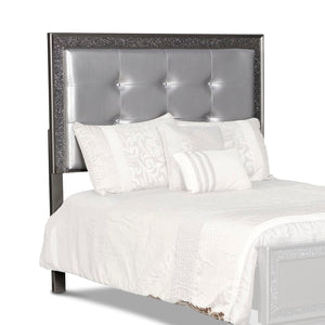 Benzara Fabric Upholstered Wooden Headboard with Button Tufting, Gray BM219447 Gray Wood and Fabric BM219447