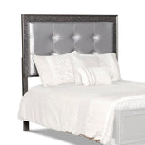 Fabric Upholstered Wooden Headboard with Button Tufting, Gray